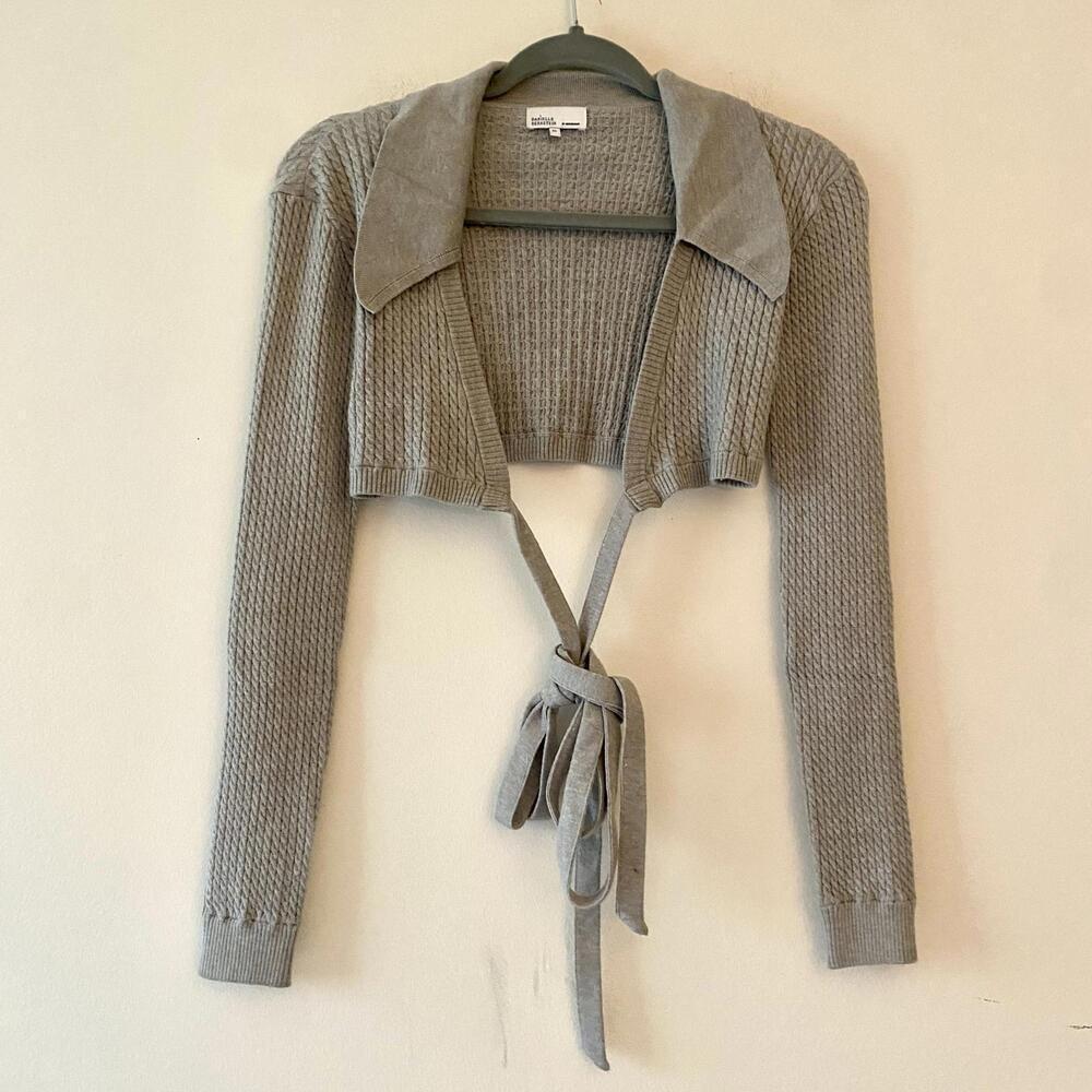 Danielle Bernstein Gray Cropped Wrap Sweater - image 2
